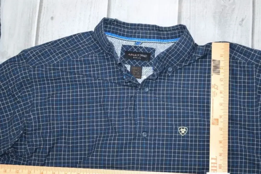 Ariat Pro Series Shirt Men's L Pro Pharell Navy Yellow Plaid Long Sleeve Western